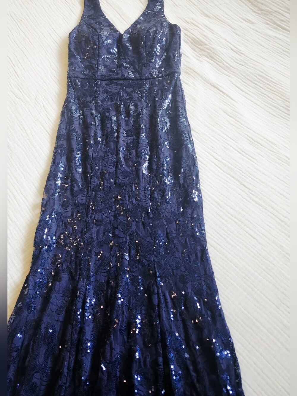 City Studio Navy Sequin V-Neck Gown